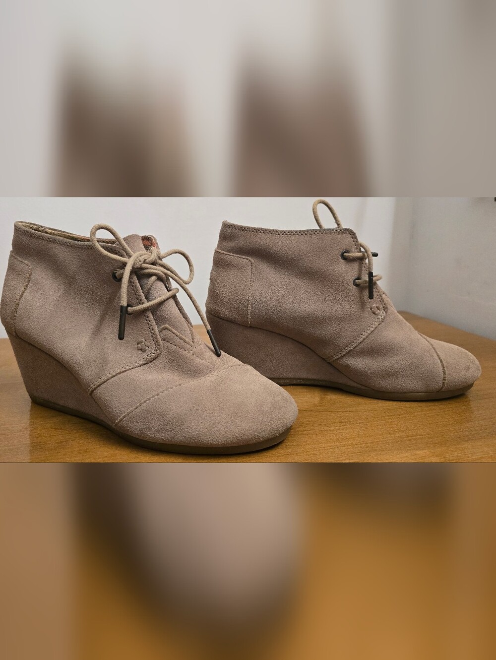 Toms Women's Taupe Suede Wedge Ankle Booties